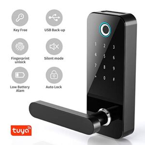 SmartCoolous Tuya Smart Lock Fingerprint Door Lock 4 in 1 Unlock Touch Screen Bluetooth APP Keyless Entry Door Lock for Home Office Hotel Apartment Compatible with Alexa