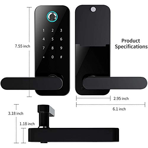 SmartCoolous Tuya Smart Lock Fingerprint Door Lock 4 in 1 Unlock Touch Screen Bluetooth APP Keyless Entry Door Lock for Home Office Hotel Apartment Compatible with Alexa