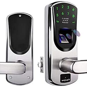 WeJupit V8 Fingerprint Keyless Entry Smart Door Lock Stainless Steel Touchscreen with Electronic Keypads, Spare Key, Two-Factor Authentication, Biometric Digital Auto-Lock, Right Handle Only