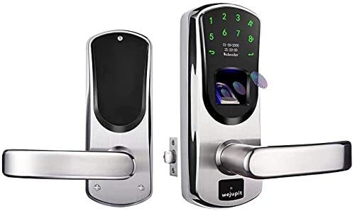 WeJupit V8 Fingerprint Keyless Entry Smart Door Lock Stainless Steel Touchscreen with Electronic Keypads, Spare Key, Two-Factor Authentication, Biometric Digital Auto-Lock, Right Handle Only