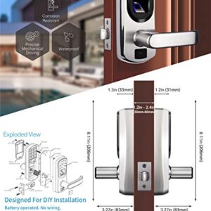 WeJupit V8 Fingerprint Keyless Entry Smart Door Lock Stainless Steel Touchscreen with Electronic Keypads, Spare Key, Two-Factor Authentication, Biometric Digital Auto-Lock, Right Handle Only