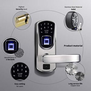 WeJupit V8 Fingerprint Keyless Entry Smart Door Lock Stainless Steel Touchscreen with Electronic Keypads, Spare Key, Two-Factor Authentication, Biometric Digital Auto-Lock, Right Handle Only