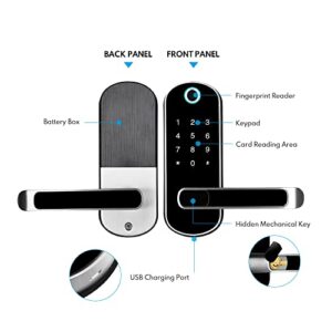 Smart Lock,TFX1 Bluetooth Enabled Fingerprint and Touchscreen Electronic Door Lock|TTLock App Unlock|Keyless Entry|Auto Lock|Fingerprint Door Lock for Home Office Apartment Hotel Garage School(Silver)