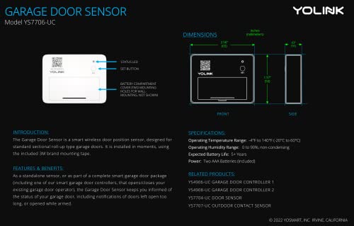 YoLink Smart Garage Door Solution Kit - Convert Any Garage Door to Smart in Seconds! Battery-Powered, No-Wires, No-Tools Super-Easy Installation. Compatible with Alexa & IFTTT