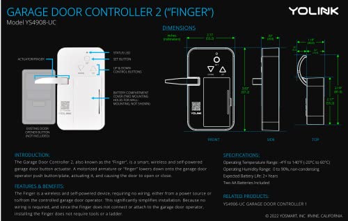 YoLink Smart Garage Door Solution Kit - Convert Any Garage Door to Smart in Seconds! Battery-Powered, No-Wires, No-Tools Super-Easy Installation. Compatible with Alexa & IFTTT