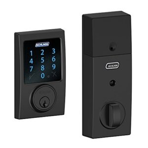 schlage connect century touchscreen deadbolt smart lock w/ alarm (matte black)