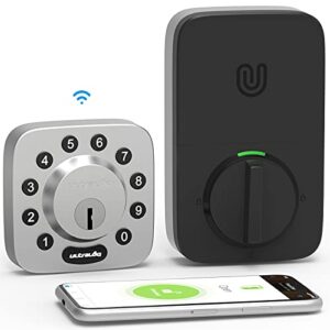 ultraloq u-bolt wifi smart lock (satin nickel) with door sensor, 5-in-1 keyless entry door lock with built-in wifi, bluetooth and keypad, smart lock front door, wifi deadbolt, ansi grade 1 certified