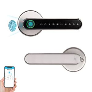 KISSTY Smart Fingerprint Door Lock, Biometric Door Lock, Keyless Entry Door Lock with Handle Fingerprint Door Knobs Door Handle with TTlock APP for Bedroom Home Office Apartment Hotel Brushed Nickel