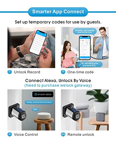 WELOCK Safer Keyless Entry Door Lock Deadbolt, Smart Bluetooth Locks Deadbolt Digital Electric Door Lock with Keypad APP Control IC Card Mechanical Key, Easy to Install