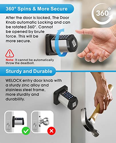 WELOCK Safer Keyless Entry Door Lock Deadbolt, Smart Bluetooth Locks Deadbolt Digital Electric Door Lock with Keypad APP Control IC Card Mechanical Key, Easy to Install