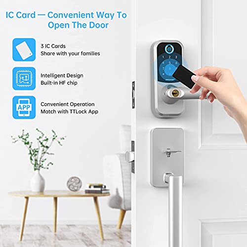 SMONET 6-in-1 Keyless Entry Deadbolt Front Door Smart Lock with Reversible Handle, Unlock by Fingerprint, IC Card, Bluetooth, Gateway, Alexa, Key for Home Apartment