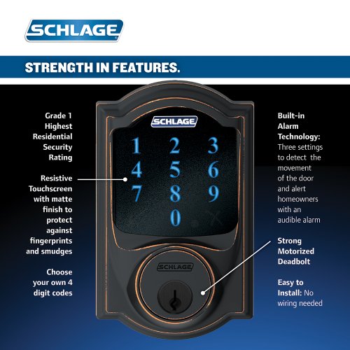 SCHLAGE FE469NX ACC 716 CAM Right Hand Touchscreen Deadbolt with Alarm, Aged Bronze