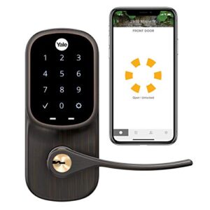 yale assure lever, wi-fi smart door lever (for doors with no deadbolt) – works with yale access app, amazon alexa, google assistant, homekit, phillips hue and samsung smartthings, bronze