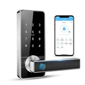 tiffane smart lever door lock with keypad fingerprint door lock keyless entry door lock bedroom door lock security for smart home office(silver)