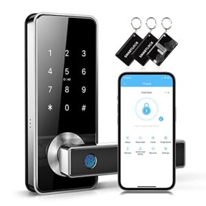 fingerprint door lock keyless entry door lock bluetooth app card control biometric digital door lever security front handle works with wifi gateway and alexa for home office by holify (black)