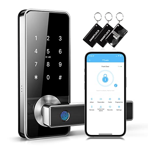 Fingerprint Door Lock Keyless Entry Door Lock Bluetooth APP Card Control Biometric Digital Door Lever Security Front Handle Works with WiFi Gateway and Alexa for Home Office by Holify (Black)