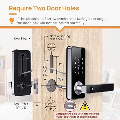 Fingerprint Door Lock Keyless Entry Door Lock Bluetooth APP Card Control Biometric Digital Door Lever Security Front Handle Works with WiFi Gateway and Alexa for Home Office by Holify (Black)