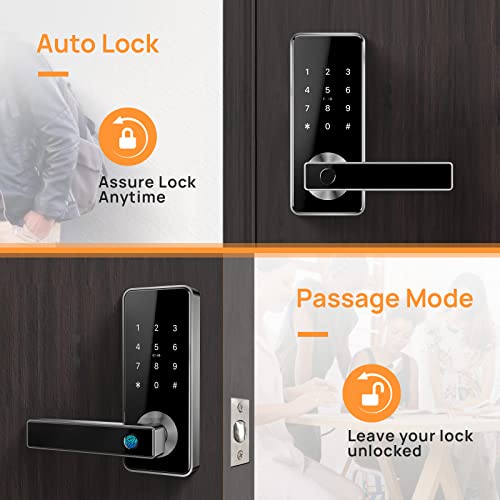 Fingerprint Door Lock Keyless Entry Door Lock Bluetooth APP Card Control Biometric Digital Door Lever Security Front Handle Works with WiFi Gateway and Alexa for Home Office by Holify (Black)