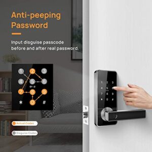 Fingerprint Door Lock Keyless Entry Door Lock Bluetooth APP Card Control Biometric Digital Door Lever Security Front Handle Works with WiFi Gateway and Alexa for Home Office by Holify (Black)