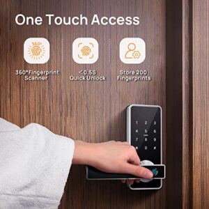 Fingerprint Door Lock Keyless Entry Door Lock Bluetooth APP Card Control Biometric Digital Door Lever Security Front Handle Works with WiFi Gateway and Alexa for Home Office by Holify (Black)