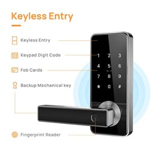 Fingerprint Door Lock Keyless Entry Door Lock Bluetooth APP Card Control Biometric Digital Door Lever Security Front Handle Works with WiFi Gateway and Alexa for Home Office by Holify (Black)