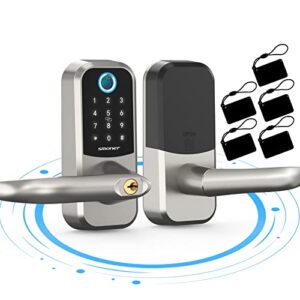 smart lock smonet 5-in-1 keyless entry fingerprint door lock, bluetooth lock with reversible handle, unlock via key, ic card, fingerprint, passcode, app for home, hotel, office