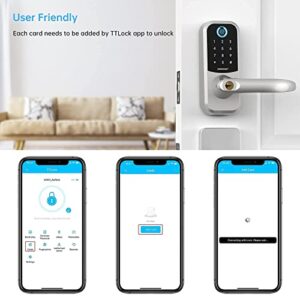 Smart Lock SMONET 5-in-1 Keyless Entry Fingerprint Door Lock, Bluetooth Lock with Reversible Handle, Unlock via Key, IC Card, Fingerprint, Passcode, App for Home, Hotel, Office