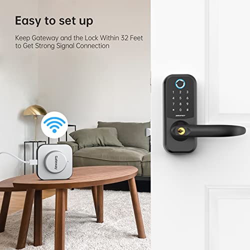 SMONET Smart Lock WiFi Gateway , TTLock Gateway G2 Gateway, Remotely Control Bluetooth Fingerprint Keyless Entry Door Lock, TTLock Smart Deadbolt WiFi Hub Compatible with Alexa,Google Home