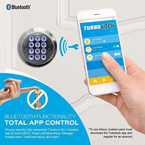 TurboLock TL99 Bluetooth Smart Lock for Keyless Entry with App | Share & Delete Unlimited eKeys on Demand | Beautiful Finish, Simple Installation, Weather-Ready Craftsmanship. (Silver)