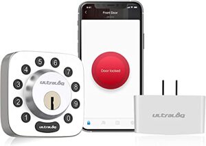 ultraloq u-bolt smart lock with bridge wifi adaptor, 5-in-1 keyless entry door lock with wifi, bluetooth and keypad, smart door lock front door- satin nickel