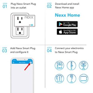 NEXX NXPG-100W WiFi Smart Plug with Geofencing Technology Control, Schedule and Monitor Appliances, TVs, Lamps, and More Using Smartphone, Siri, Amazon Alexa, Google Assistant. No Hub Required, White