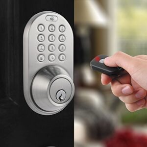 MiLocks QF-02SN Keyless Entry Deadbolt Door Lock with Electronic Digital Keypad and RF Remote Control, Satin Nickel