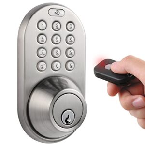 milocks qf-02sn keyless entry deadbolt door lock with electronic digital keypad and rf remote control, satin nickel