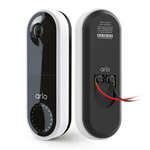 arlo essential wired video doorbell – hd video, 180° view, night vision, 2 way audio, diy installation (wiring required), security camera, doorbell camera, home security cameras, white – avd1001