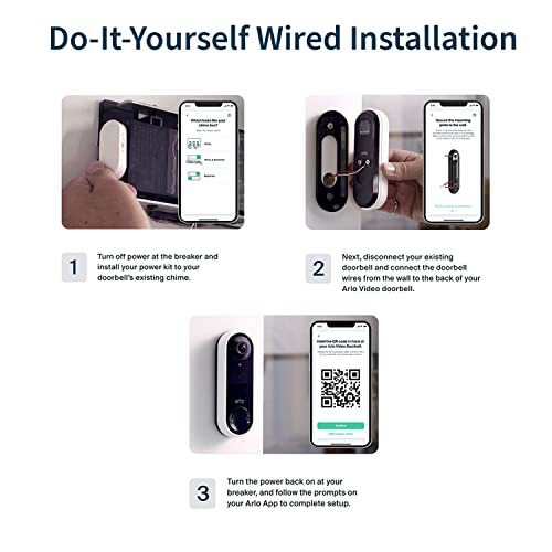 Arlo Essential Wired Video Doorbell - HD Video, 180° View, Night Vision, 2 Way Audio, DIY Installation (wiring required), Security Camera, Doorbell Camera, Home Security Cameras, White - AVD1001
