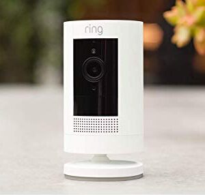 Ring Stick Up Cam Battery HD security camera with custom privacy controls, Simple setup, Works with Alexa - White