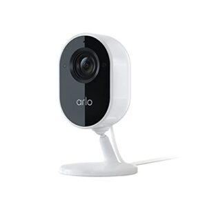 arlo essential indoor camera – 1080p video with privacy shield, plug-in, night vision, 2-way audio, siren, direct to wifi no hub needed, wireless security, white – vmc2040