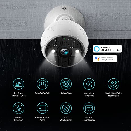 Kasa 4MP 2K Security Camera Outdoor Wired, IP65, Starlight Sensor & 98 Ft Night Vision, Motion/Person Detection, 2-Way Audio w/Siren, Cloud/SD Card Storage, Alexa &Google Assistant Compatible(KC420WS)