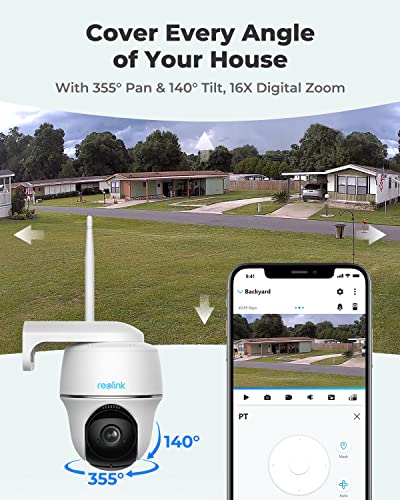 REOLINK Security Camera Wireless Outdoor, Pan Tilt Solar Powered with 2K Night Vision, 2.4/5 GHz Wi-Fi, 2-Way Talk, Works with Alexa/ Google Assistant for Home Surveillance, Argus PT w/ Solar Panel