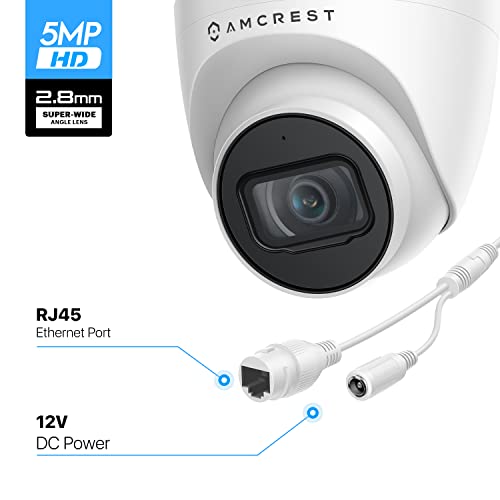 Amcrest 5MP Turret POE Camera, UltraHD Outdoor IP Camera POE with Mic/Audio, 5-Megapixel Security Surveillance Cameras, 98ft NightVision, 2.8mm Lens (103° FOV), IP67, MicroSD (256GB), (IP5M-T1179EW)