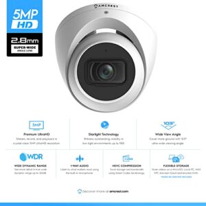 Amcrest 5MP Turret POE Camera, UltraHD Outdoor IP Camera POE with Mic/Audio, 5-Megapixel Security Surveillance Cameras, 98ft NightVision, 2.8mm Lens (103° FOV), IP67, MicroSD (256GB), (IP5M-T1179EW)