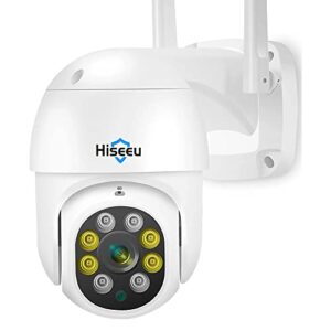 hiseeu 2k 3mp ptz security camera outdoor,wifi camera, auto tracking&light alarm floodlight & color night vision,360° view,two-way audio, motion detection,compatible wireless camera system