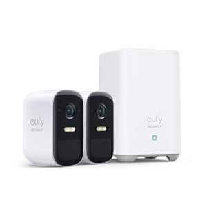 eufy security, eufycam 2c pro 2-cam kit, wireless home security system with 2k resolution, 180-day battery life, homekit compatibility, ip67, night vision, and no monthly fee.