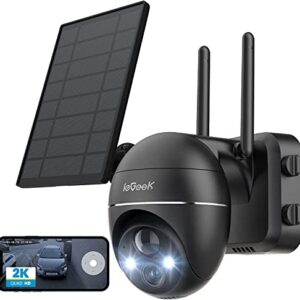 ieGeek Security Cameras Wireless Outdoor, 2K Solar Security Camera System 360° PTZ with Spotlight & Siren, 2.4Ghz Outdoor Security Cameras,Color Night Vision, Work with Alexa, PIR, 2-Way Talk, IP65