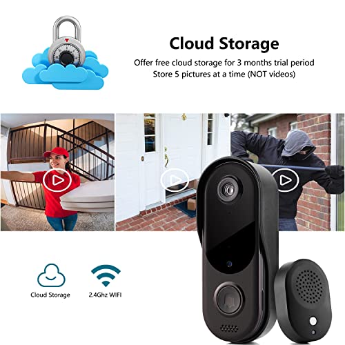 Doorbell Camera Wireless WiFi with Chime, Smart Security Camera Video Doorbell ,Two Way Audio, Cloud Storage