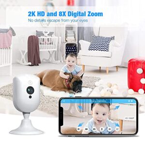 Smart Home Cameras Indoor, 2K Pet /Dog/Puppy Camera with 24/7 HD Live Video, Night Vision, Sound/Motion Detection, Two Way Talk, 2.4Ghz WiFi Cam Indoor for Home Security/Baby Monitor, Works with Alexa