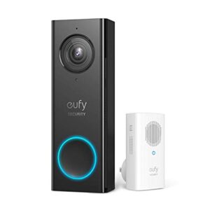eufy security wi-fi video doorbell, 2k resolution, real-time response, no monthly fees, secure local storage, free wireless chime (require existing doorbell wire, 16-24 vac, 30 va or above) (renewed)