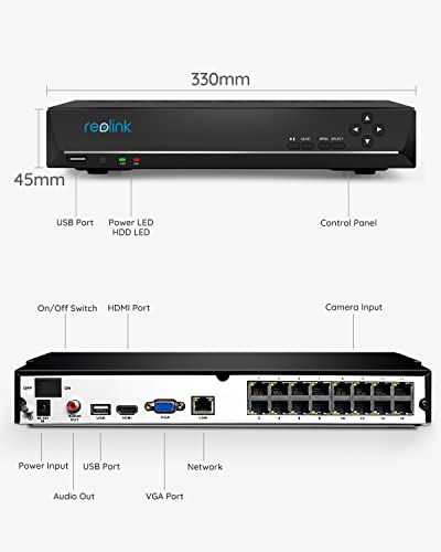 REOLINK 4K 16 Channel Network Video Recorder for Security Camera System, Work With 4K/5MP/4MP HD Reolink IP Cameras PoE NVR, 24/7 Recording to Pre-Installed 4TB Hard Drive, RLN16-410-4TB