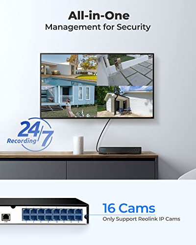 REOLINK 4K 16 Channel Network Video Recorder for Security Camera System, Work With 4K/5MP/4MP HD Reolink IP Cameras PoE NVR, 24/7 Recording to Pre-Installed 4TB Hard Drive, RLN16-410-4TB