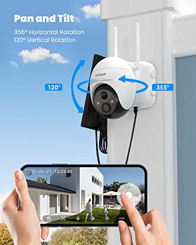 ieGeek Security Camera Outdoor, 2K Wireless WiFi 360°PTZ Camera, Solar Security Camera Battery Powered,Surveillance Camera with Spotlight/Siren/Motion Detection/3MP Color Night Vision,Works with Alexa